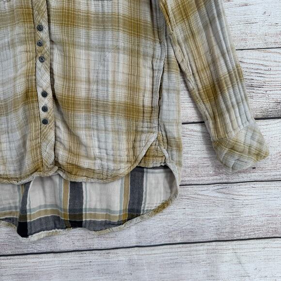 Free People Plaid Button Down 4 Pocket Shirt Womens XS Beige Tan - Picture 6 of 13